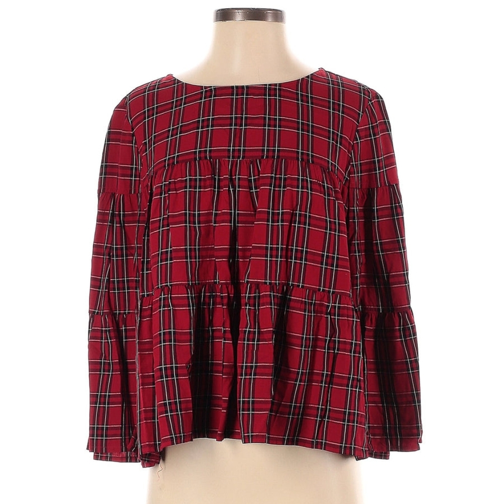 Madewell Plaid Babydoll Blouse - Picture 1 of 7
